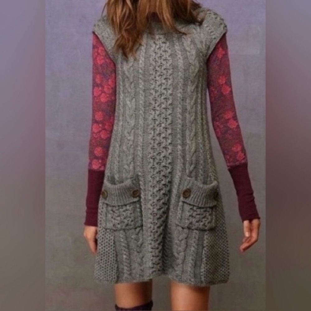 Free People Dress Women’s L Heather Gray Cable Knit Sweater LIKE NEW!